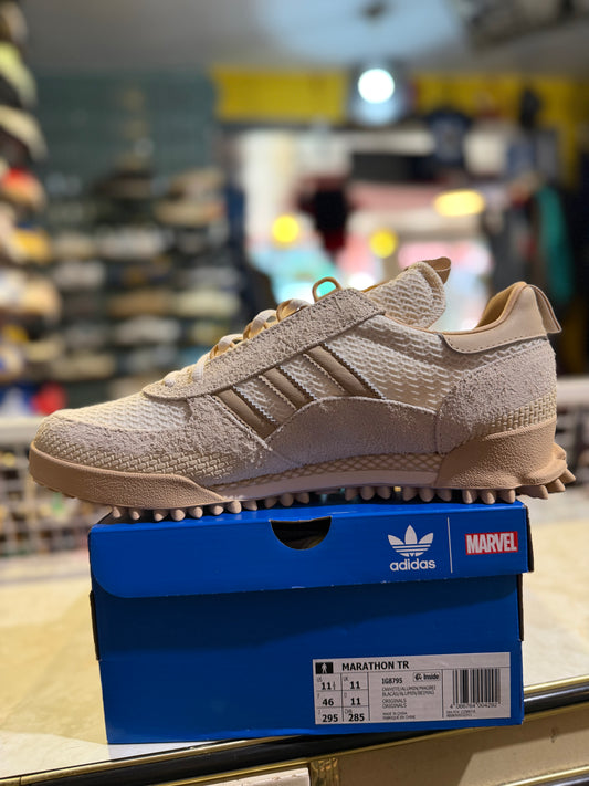 Adidas Originals x Marvel Marathon TR Off White IG8795 UK 11 — side profile on box