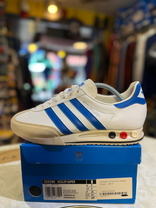 Adidas Consortium Kegler Super 020290 White / Satellite / Bone UK 8 side view on original box