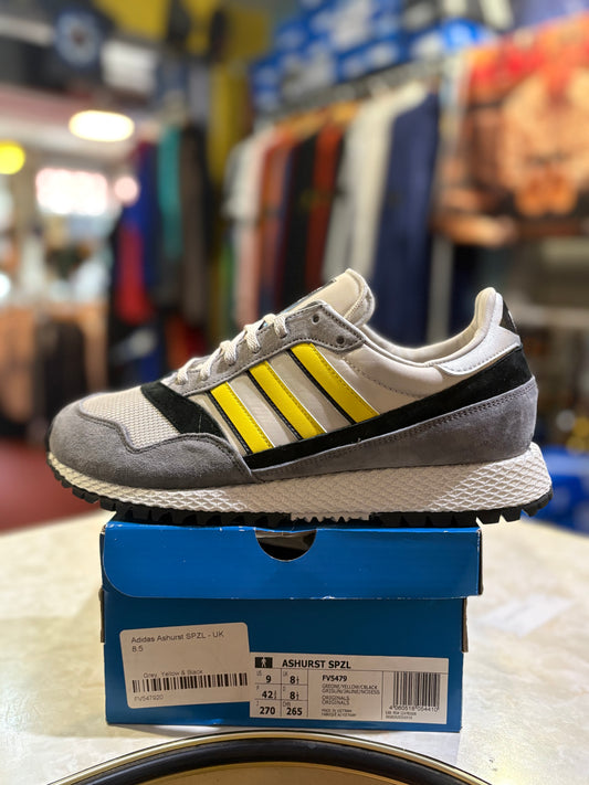 Adidas Ashurst SPZL FV5479 grey yellow black trainers side view