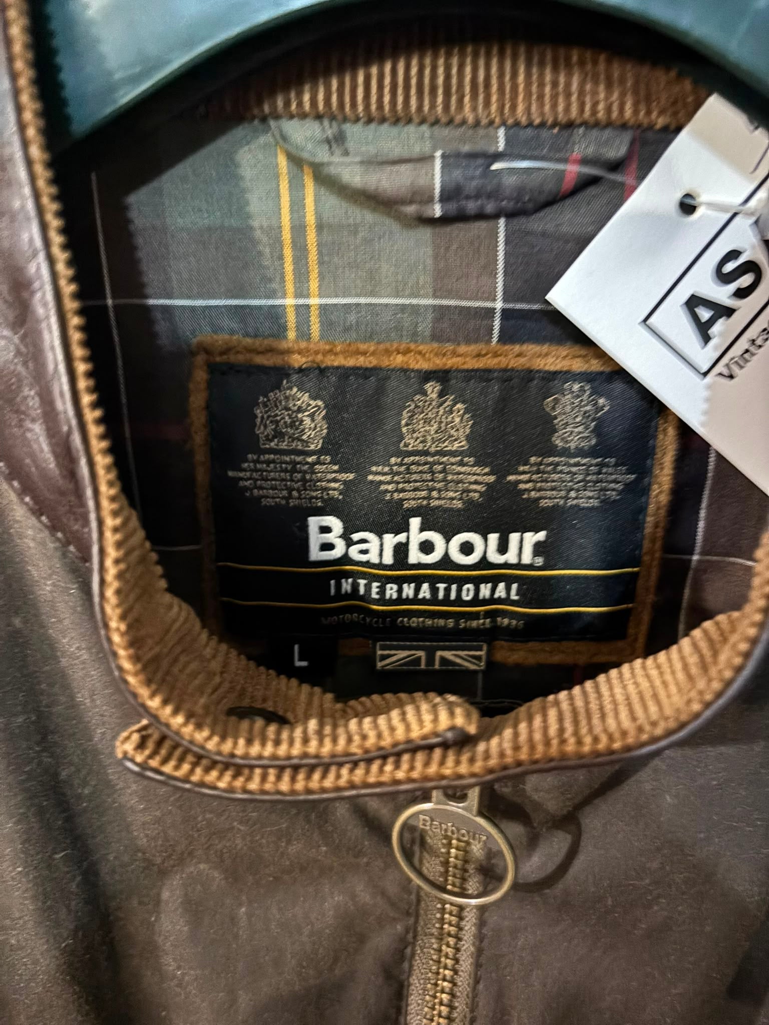 Barbour International Steve McQueen Wax Jacket - inner label with Royal Warrants