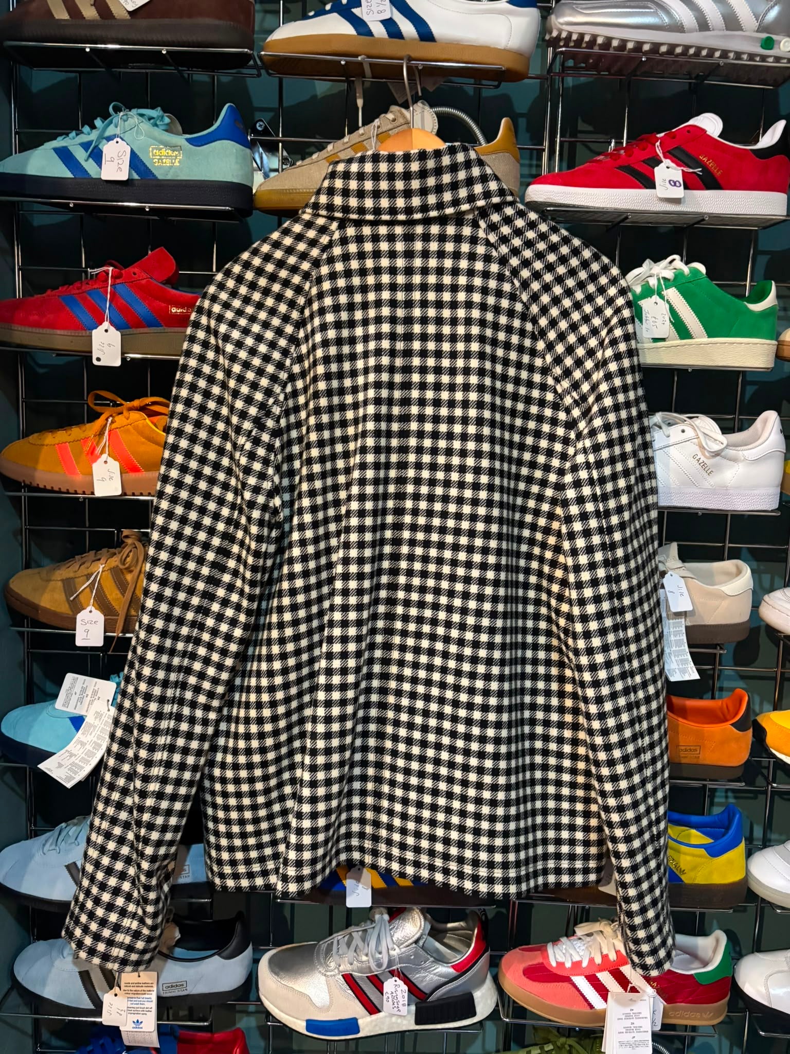 Pretty Green Black Label x Abraham Moon Gingham Wool Zip Jacket - back view on hanger