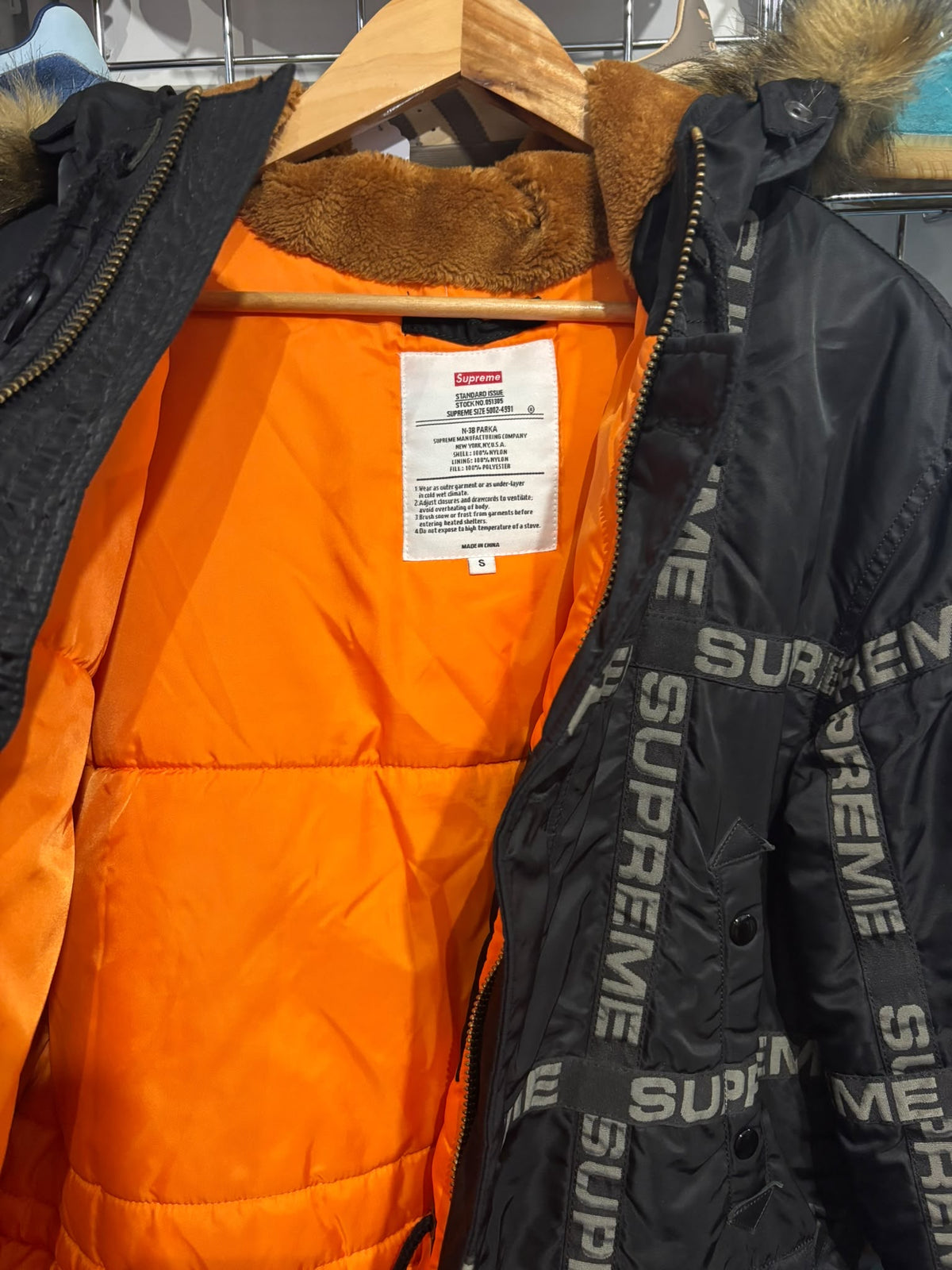 Supreme N-3B parka safety-orange interior lining