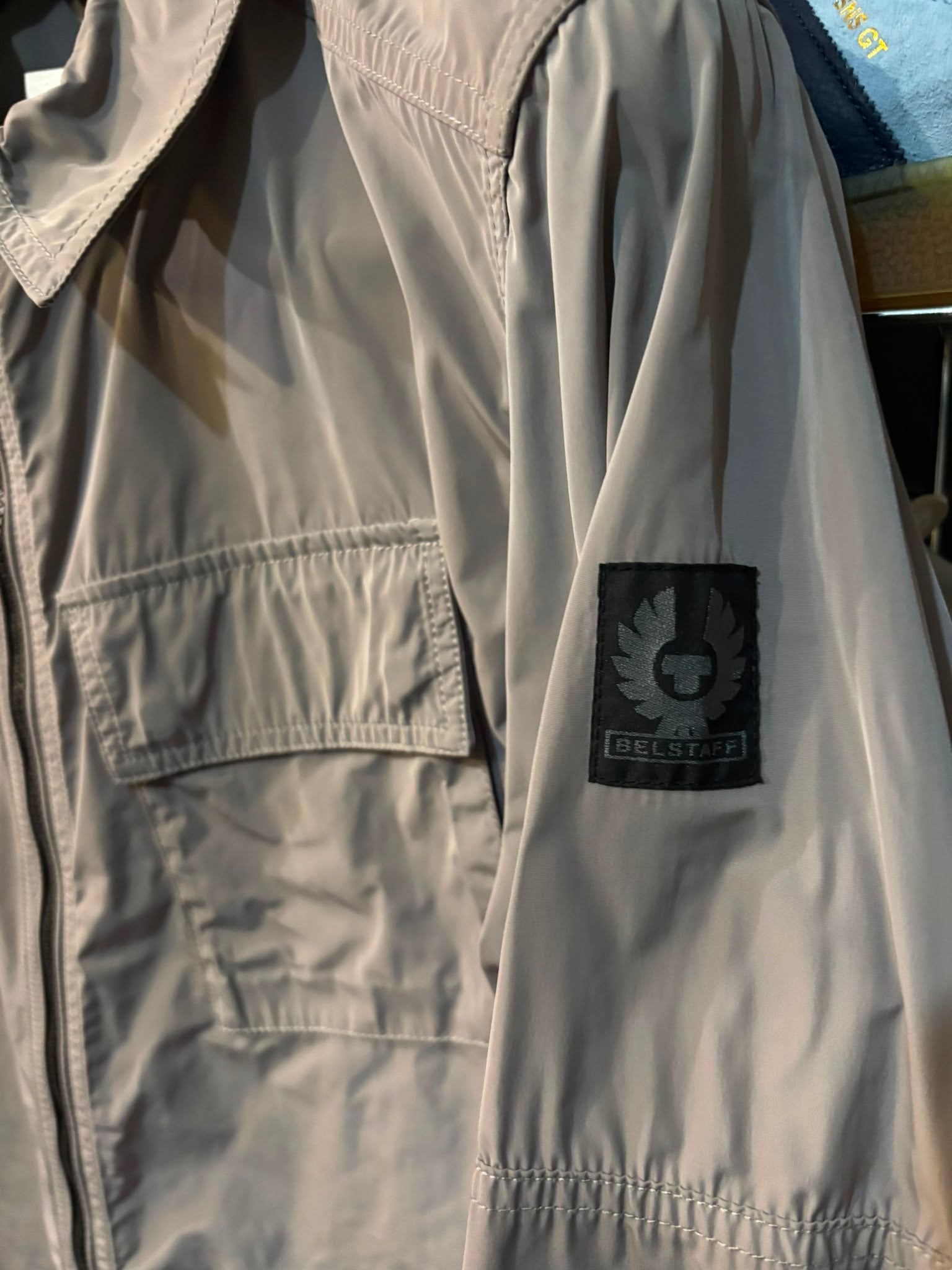 Belstaff Lightweight Overshirt Jacket Stone Grey - sleeve badge detail
