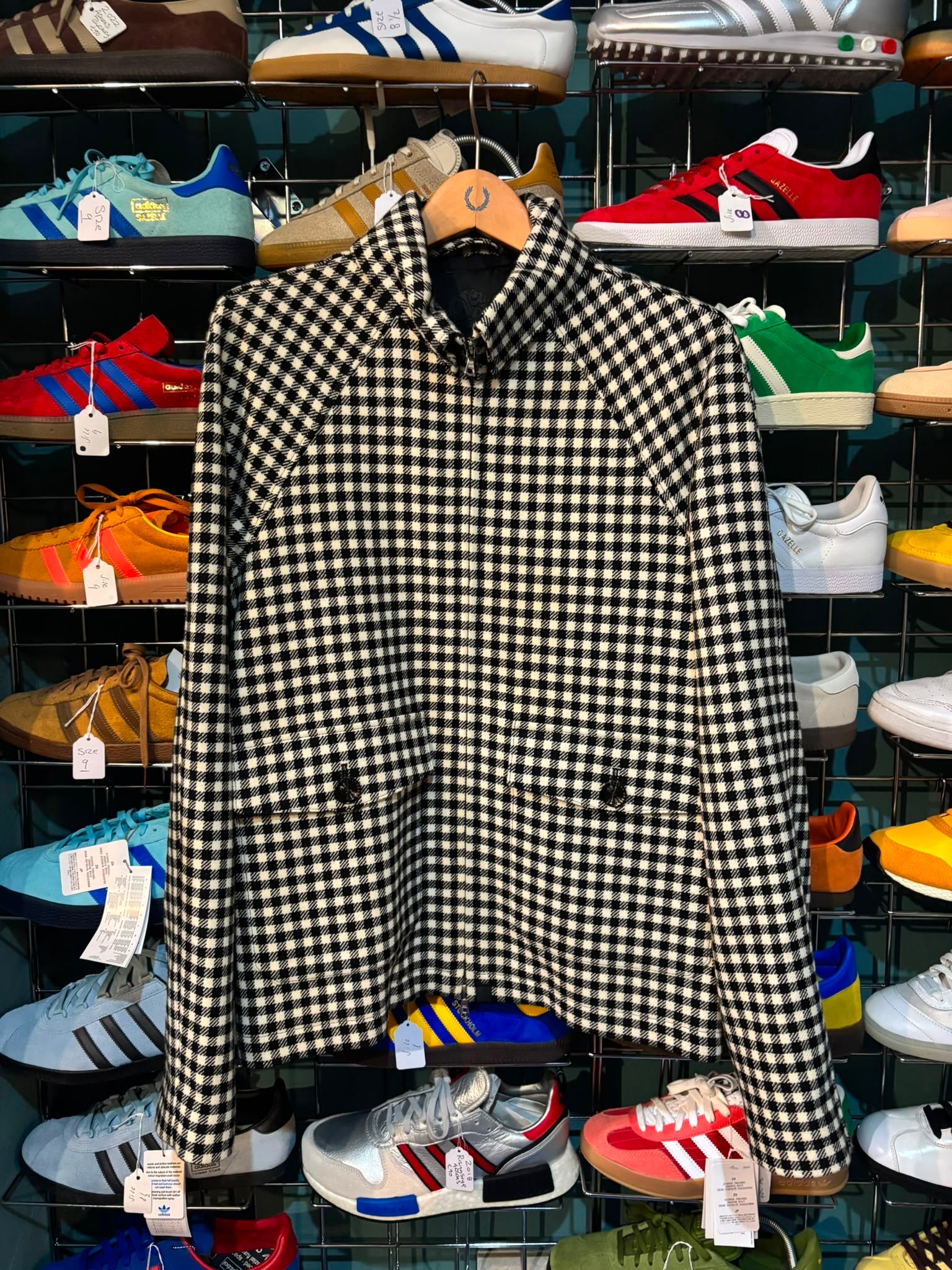 Pretty Green Black Label x Abraham Moon Gingham Wool Zip Jacket - front view showing gingham check and zip closure