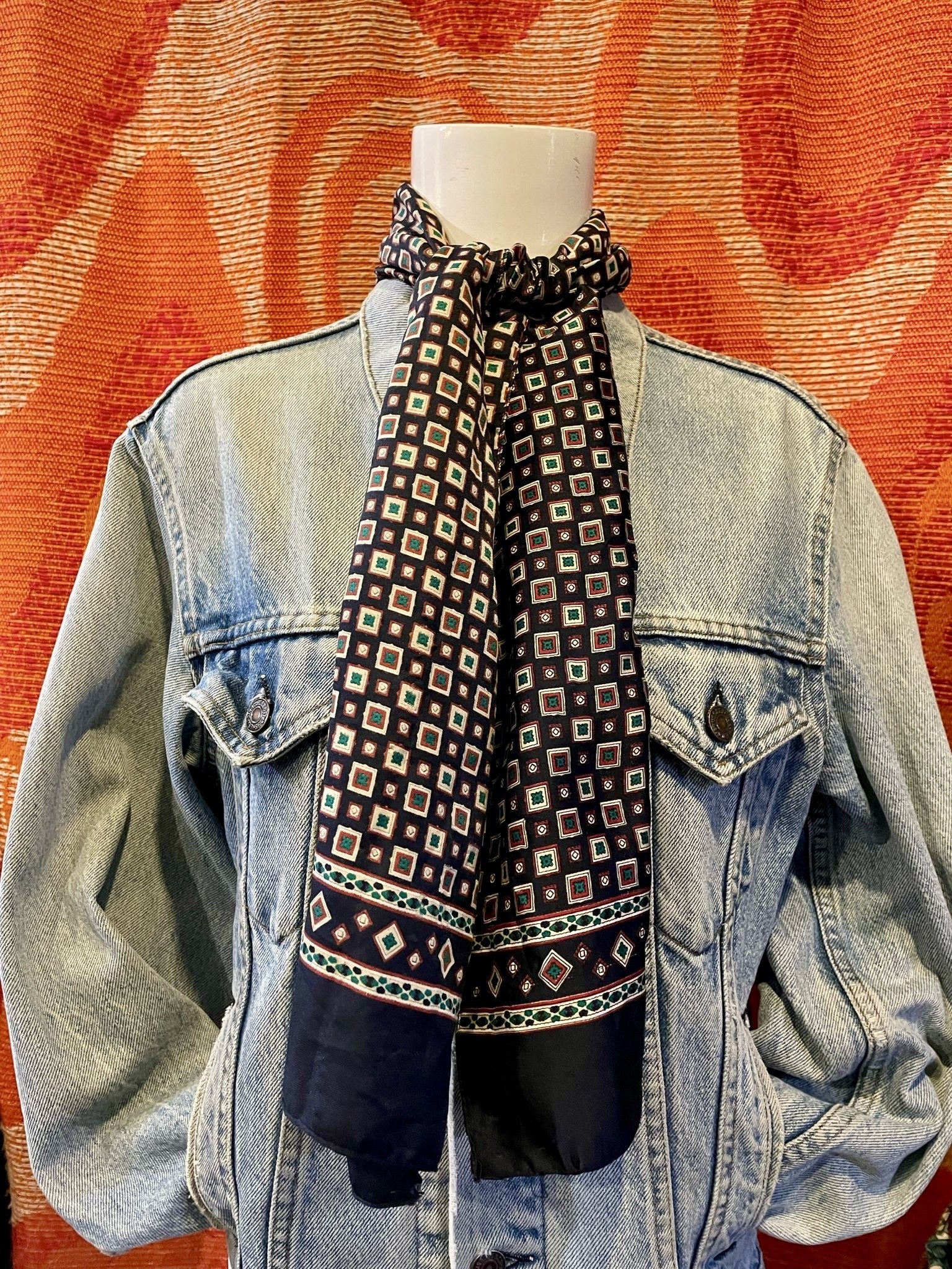 Vintage Patterned Silk Scarf