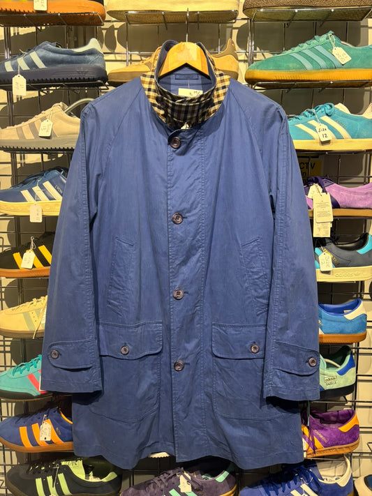 Aquascutum royal blue Club Check trim mac coat front