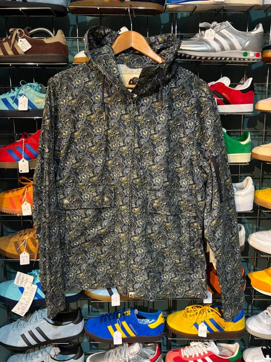 Pretty Green Paisley Print Hooded Zip Jacket Navy - Front view showing full paisley print