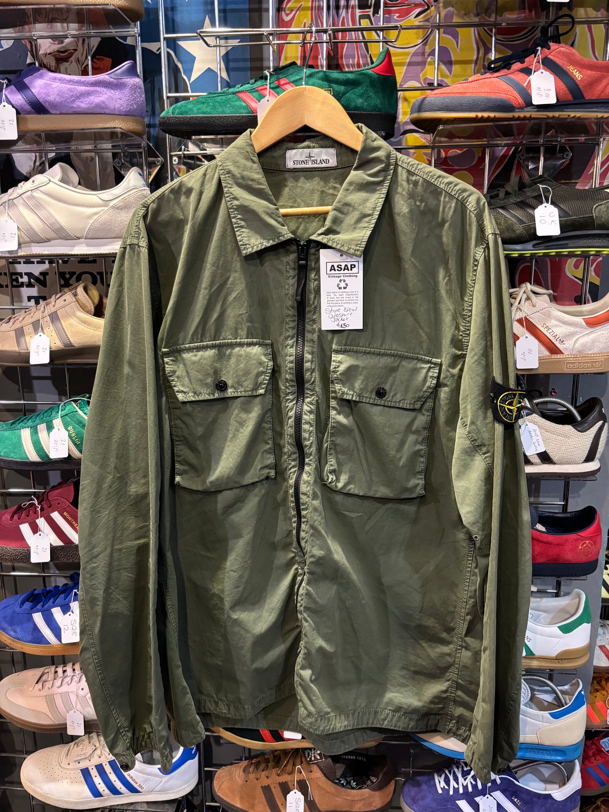 Stone Island Garment Dyed Twin Pocket Zip Overshirt Olive/Khaki AW21 Label 3XL (Fits XL-2XL)