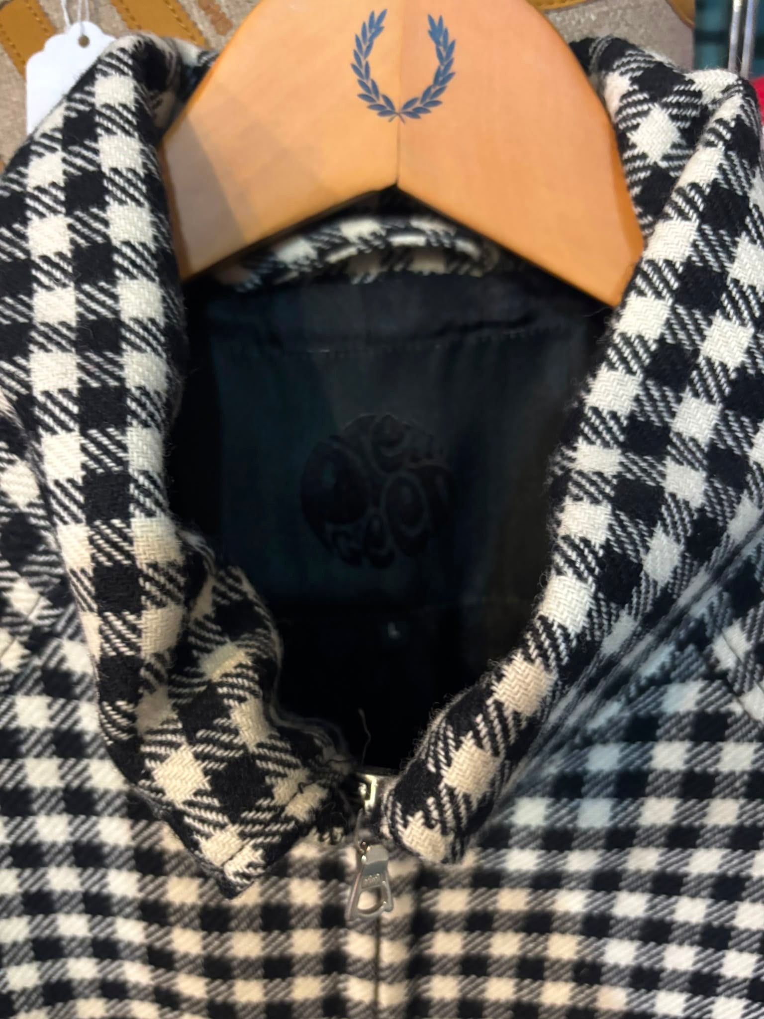 Pretty Green Black Label x Abraham Moon Gingham Wool Zip Jacket - collar and Moon Heritage Collection label detail