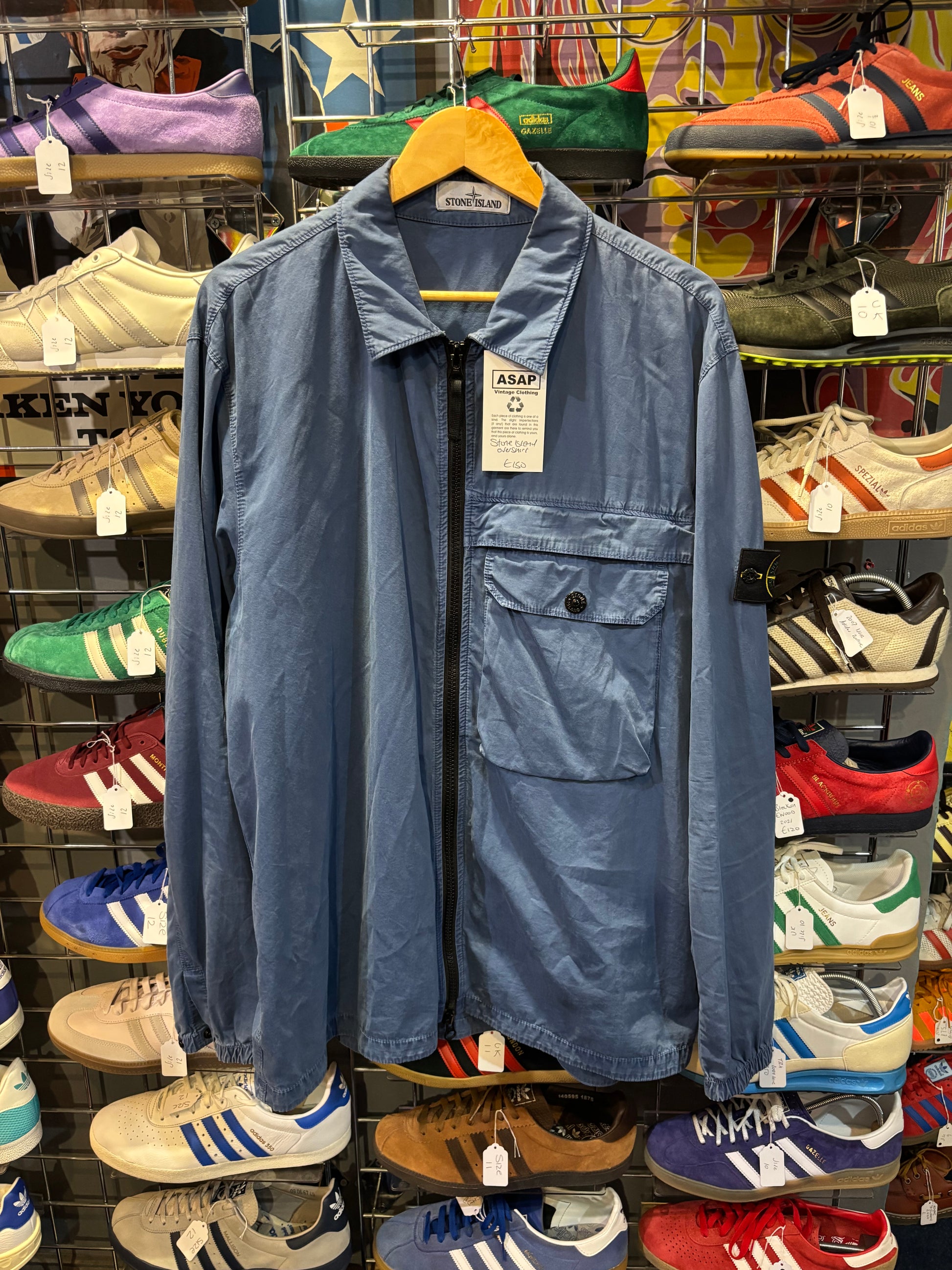 Stone Island Old Effect Zipped Cotton Overshirt Steel Blue/Avio AW20 Label 3XL (Fits XL-2XL)