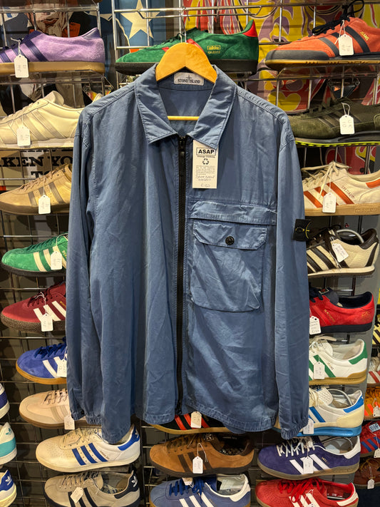 Stone Island Old Effect Zipped Cotton Overshirt Steel Blue/Avio AW20 Label 3XL (Fits XL-2XL)