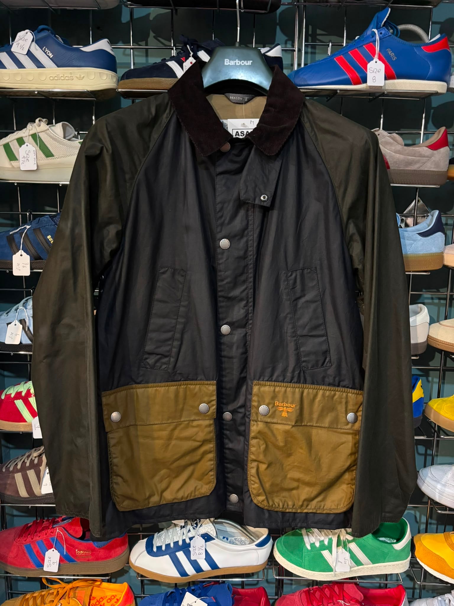 Barbour Beacon Wax Jacket Navy Olive - front view