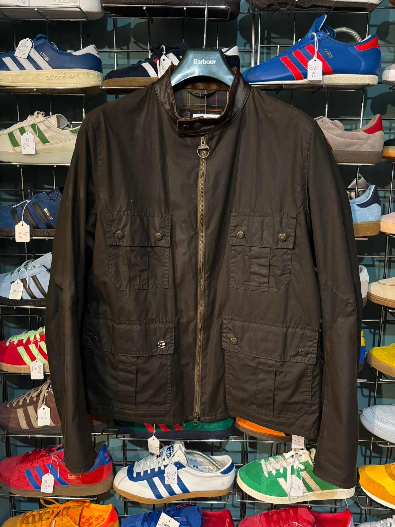 Barbour International Steve McQueen Wax Jacket Dark Olive - front view