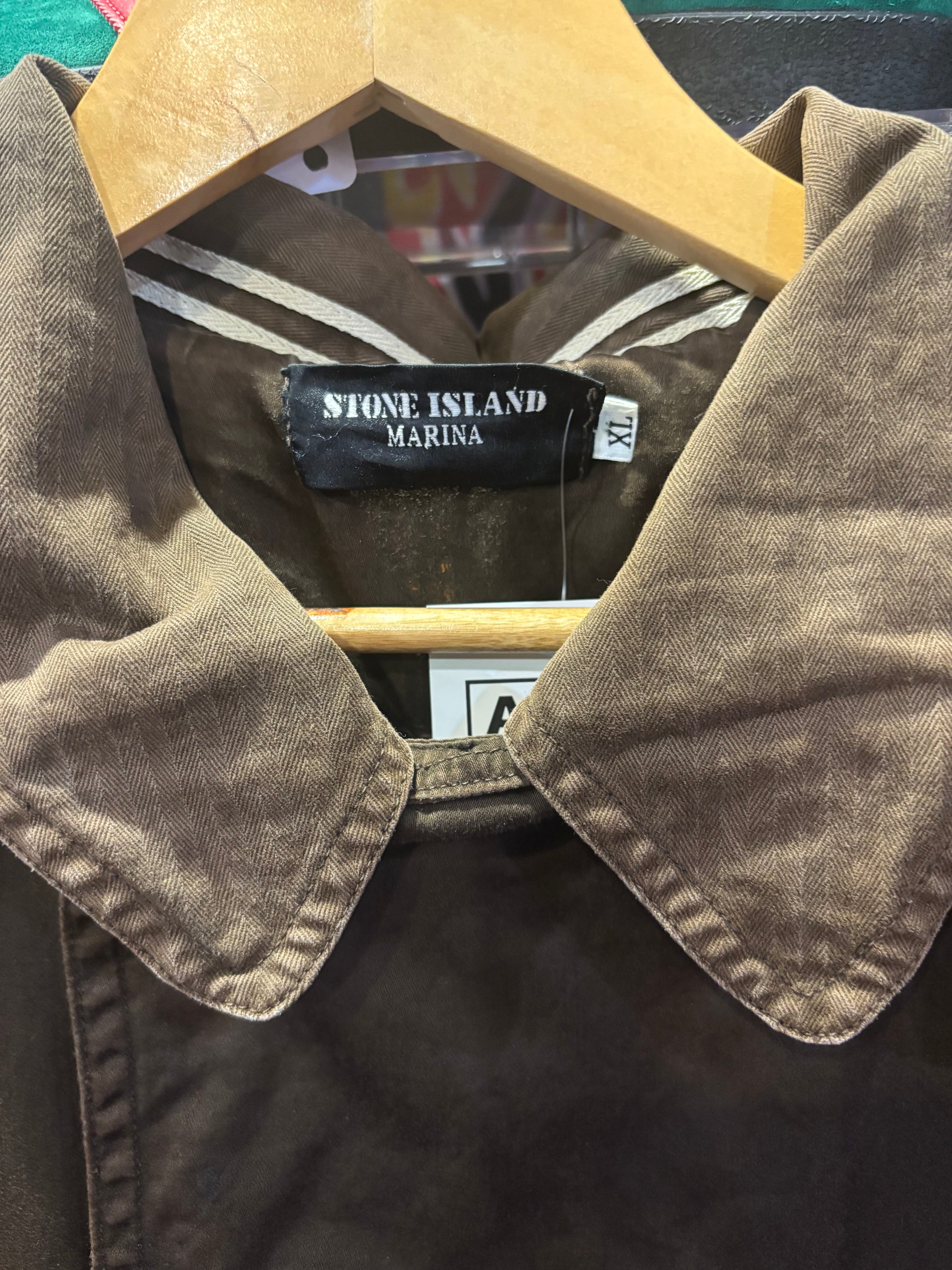 Stone Island Mussola Gommata Double Breasted Sailor Jacket Dark Brown Label XL