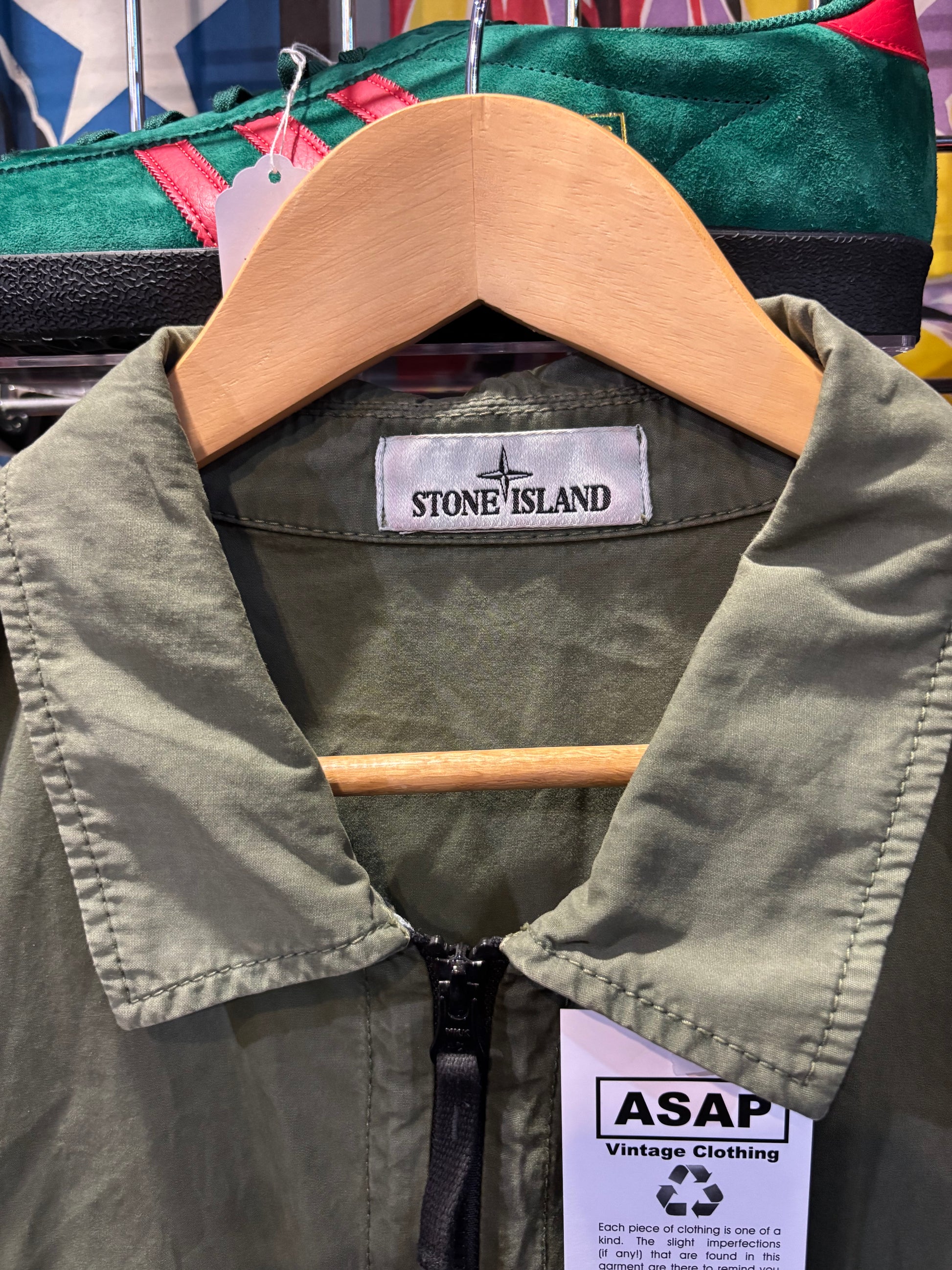 Stone Island Garment Dyed Twin Pocket Zip Overshirt Olive/Khaki AW21 Label 3XL (Fits XL-2XL)