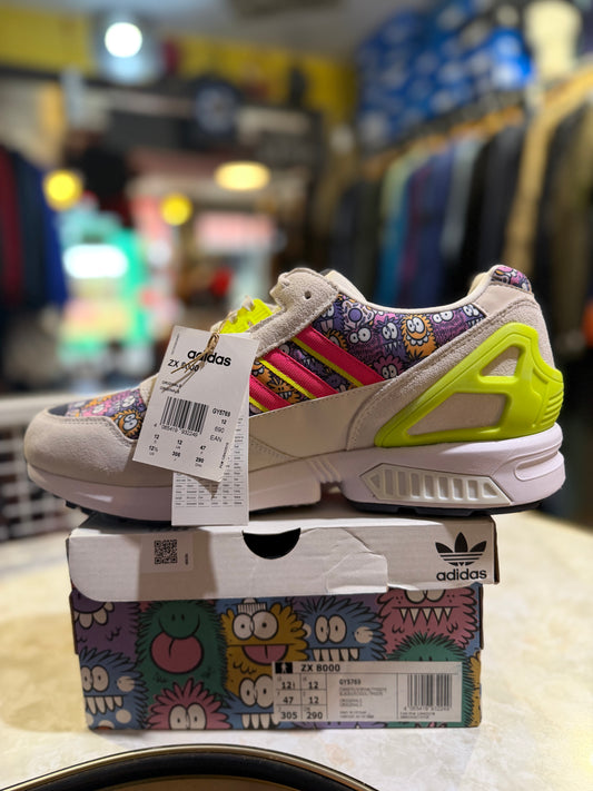 Adidas ZX 8000 x Kevin Lyons – Chalk White/Solar Pink/Solar Yellow – UK 12