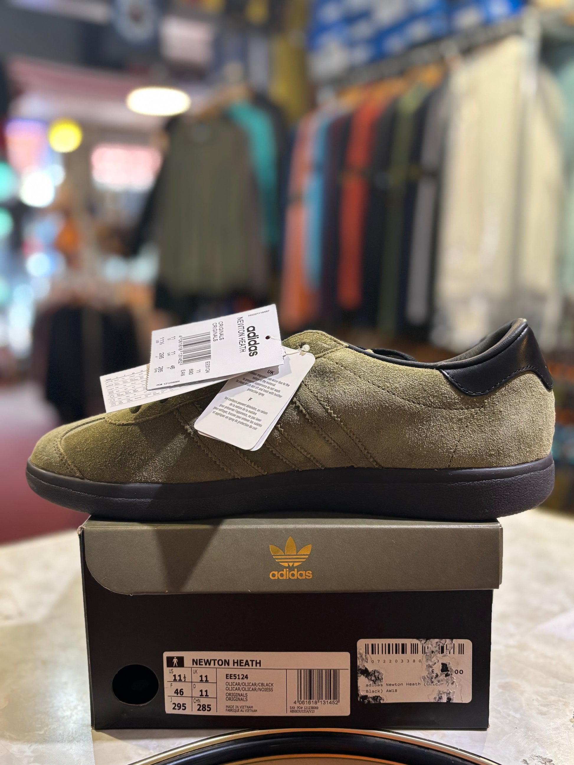 Adidas Newton Heath EE5124 Olive Cargo Black - Side view on box