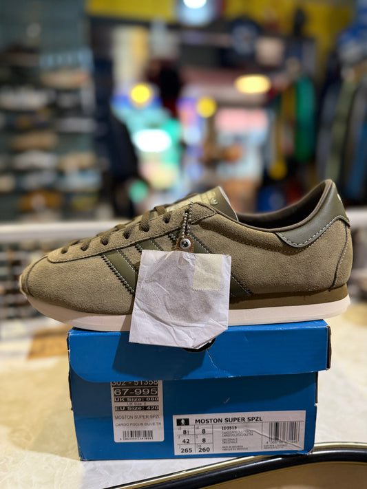 Adidas Spezial Moston Super SPZL Cargo Focus Olive - Side profile on box
