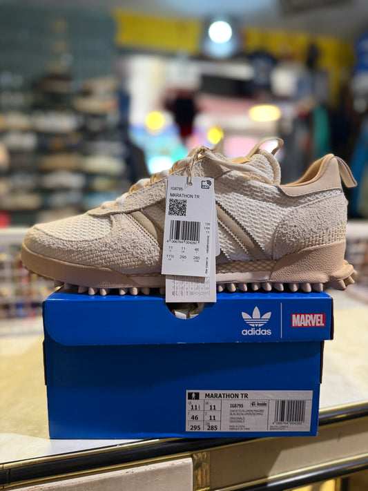 Adidas Originals x Marvel Marathon TR Off White IG8795 UK 11 — front view with box and tag