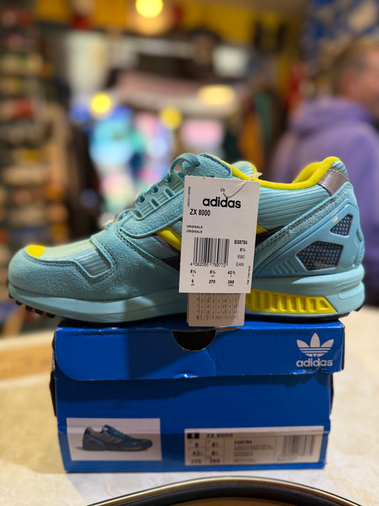 Adidas ZX 8000 EG8784 aqua yellow navy trainer with original tag and box