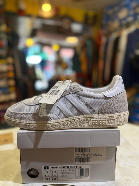Side view of Adidas Manchester END MIG grey and white UK 8.5