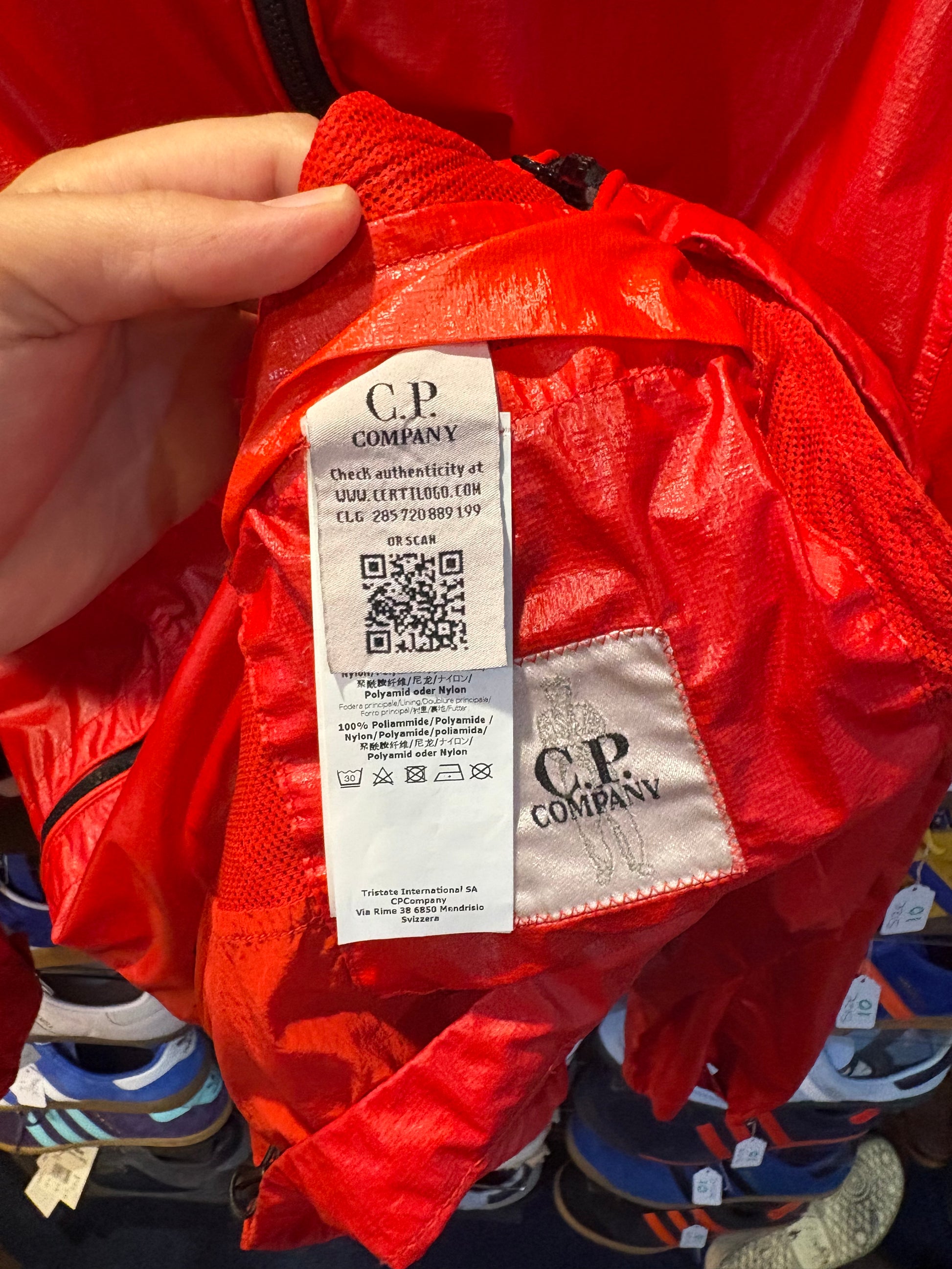 C.P. Company Cristal Smock Jacket Red - inner label showing Certilogo authentication
