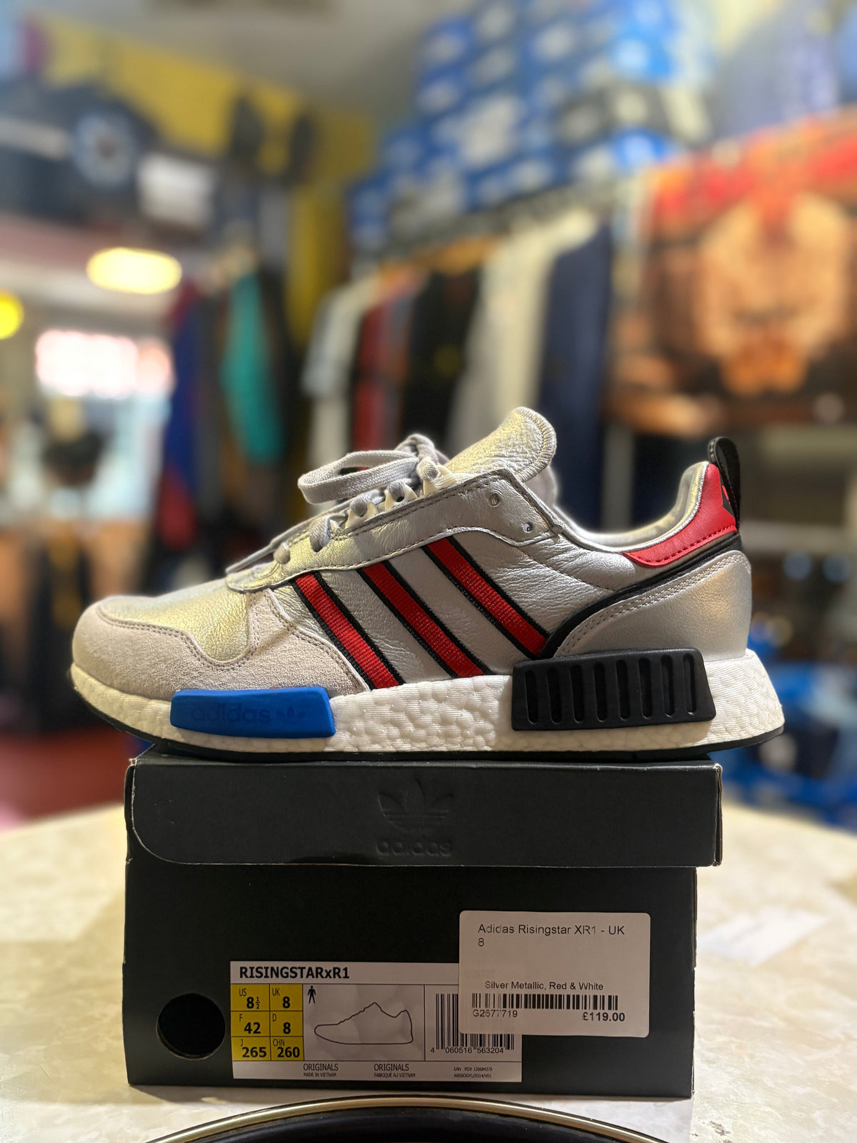 Adidas Risingstar x R1 - Silver Metallic / Red / White - UK 8