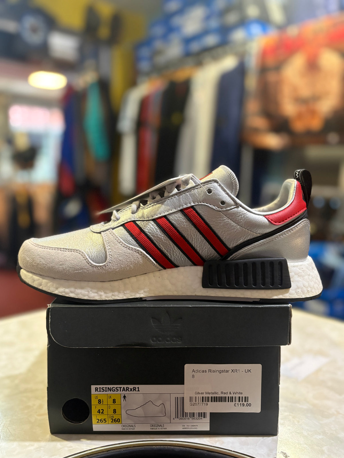 Adidas Risingstar x R1 - Silver Metallic / Red / White - UK 8