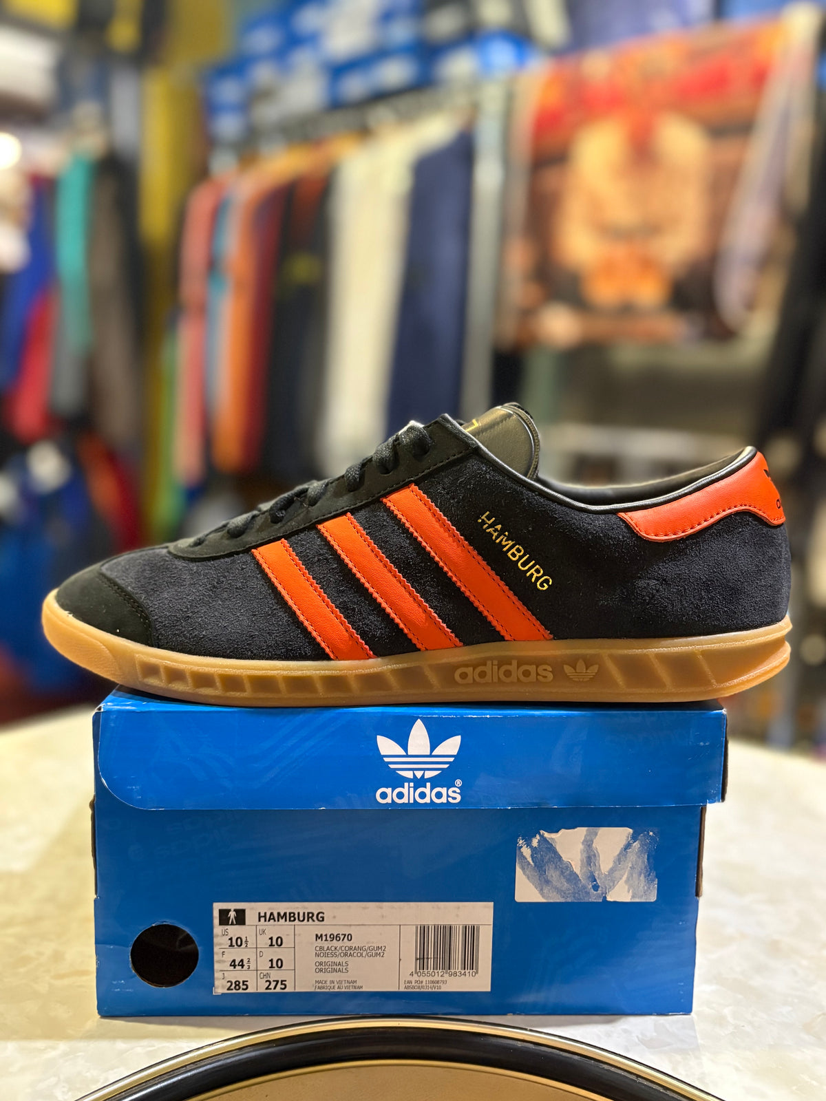 Adidas Hamburg - Core Black / Collegiate Orange / Gum 2 - UK 10