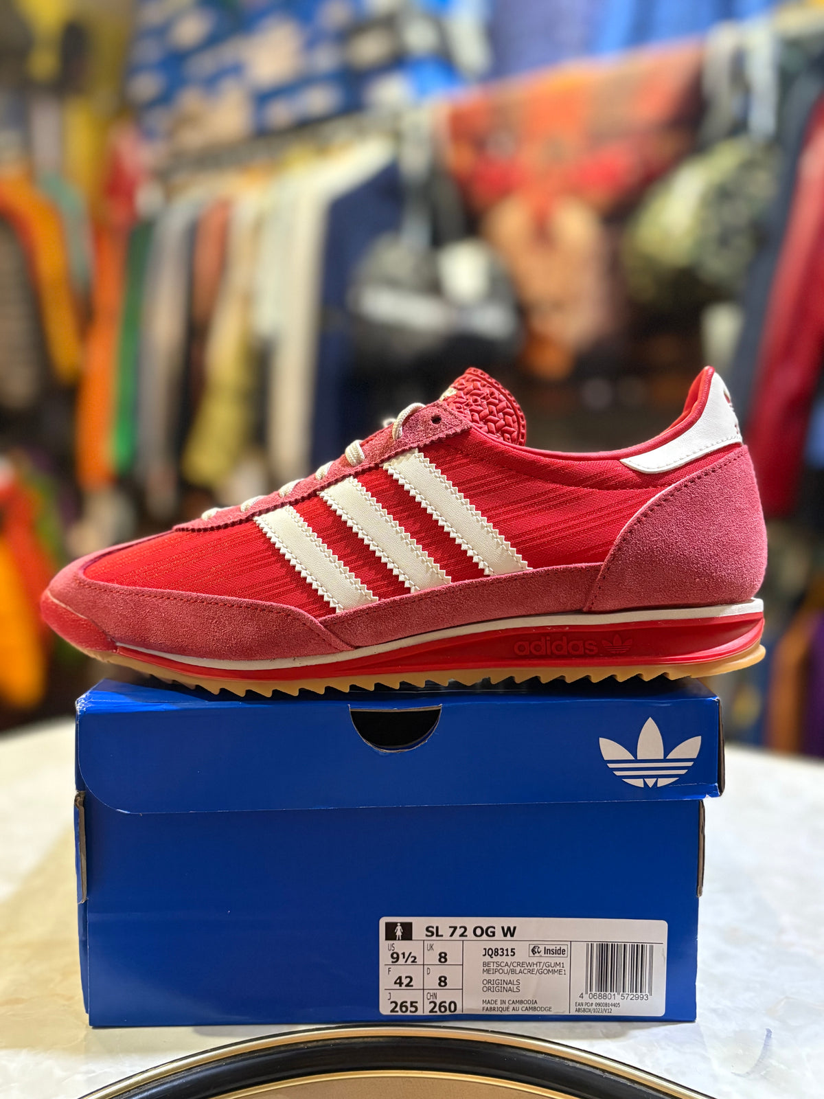 Adidas SL 72 OG W JQ8315 red and off white trainers with box, UK 8