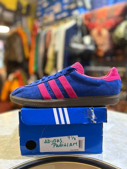 Side view of Adidas Padiham EF5715 Team Royal Blue / Shock Pink / Gum, UK 7.5