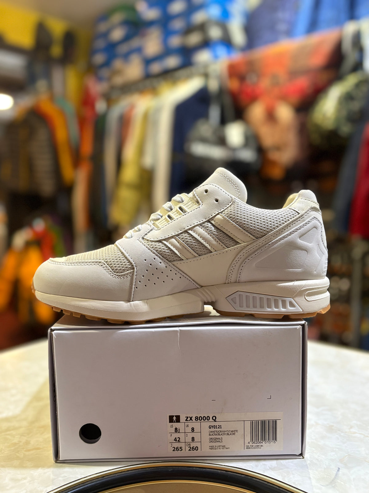Side view of Adidas ZX 8000 Q GY0121 Cloud White / Crystal White / Cloud White, UK 8