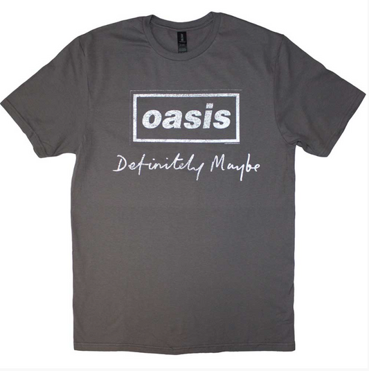 Oasis Band Tee Definitely MayBe Distressed Text Logo Charcoal Grey - Small