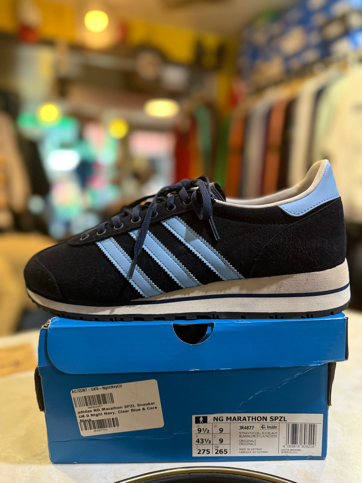Adidas NG Marathon SPZL JR4877 UK 9, navy and light blue trainers on original box