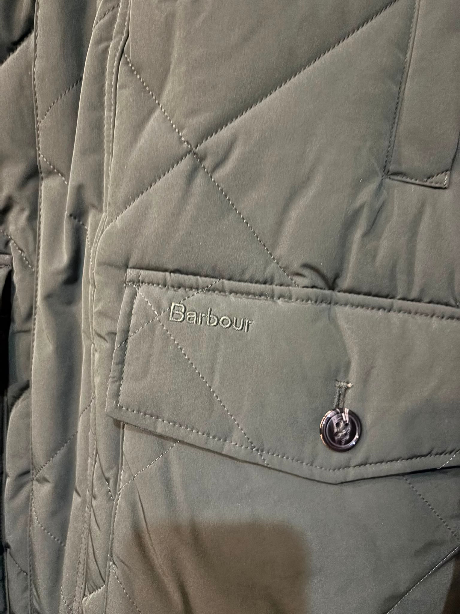 Barbour Dalbigh Quilted Parka - Barbour logo and turn-lock pocket detail