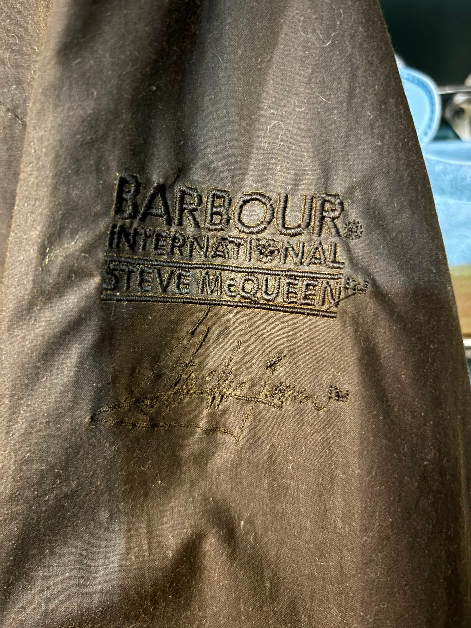 Barbour International Steve McQueen embroidered branding with signature