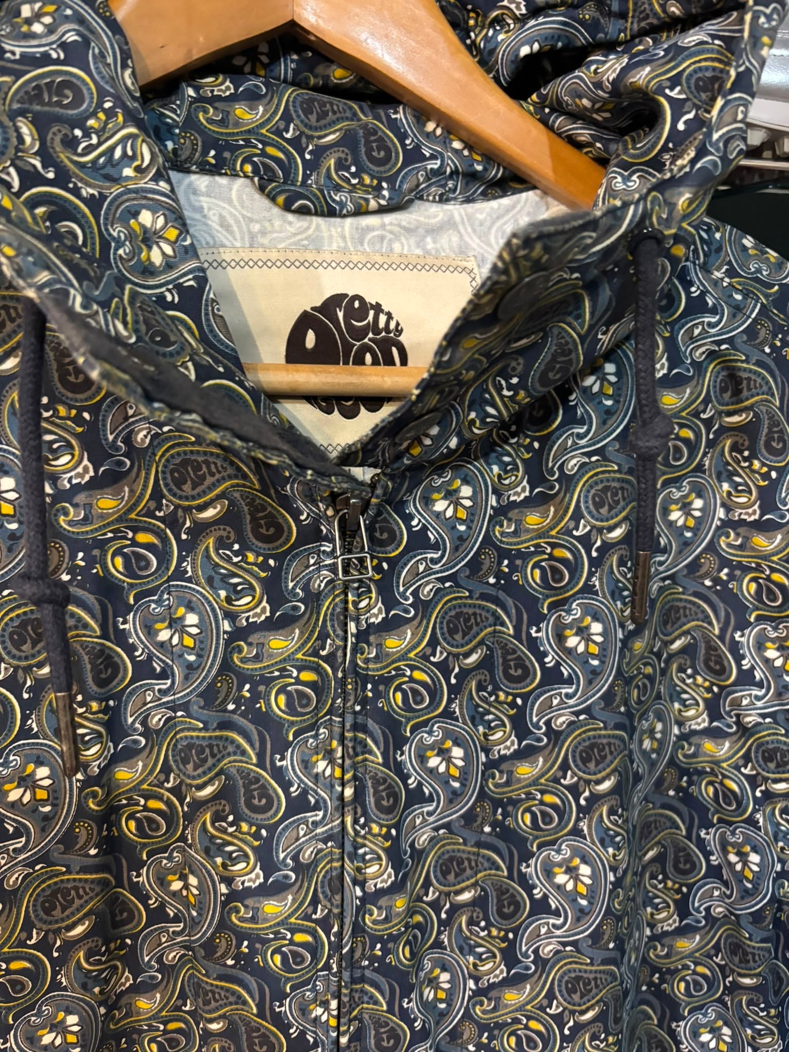 Pretty Green Paisley Print Hooded Zip Jacket Navy - Label close-up showing Pretty Green branding
