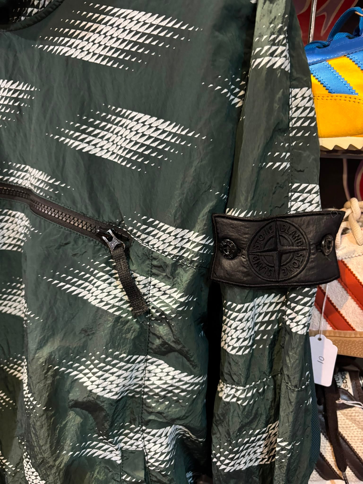Stone Island Geometric Camo Print Smock Jacket - Badge and pocket detail
